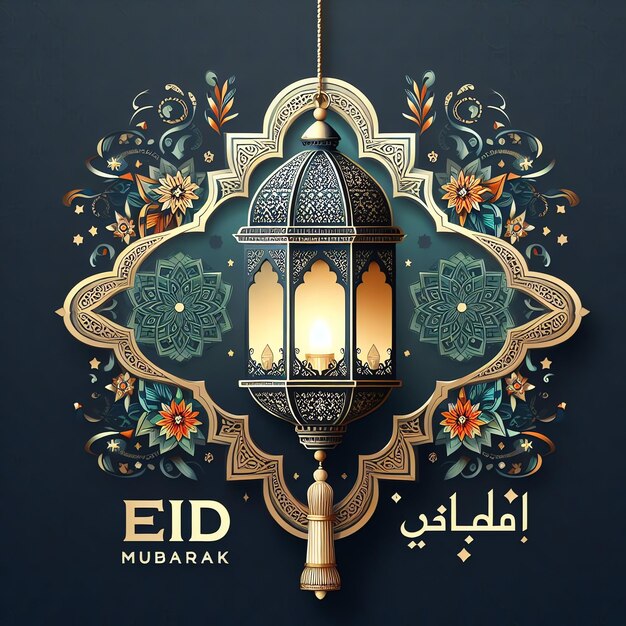 moschea di ramadan con lanterna e mezzaluna festa islamica Eid al Adha 3d rendering