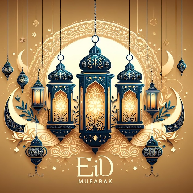 moschea di ramadan con lanterna e mezzaluna festa islamica Eid al Adha 3d rendering