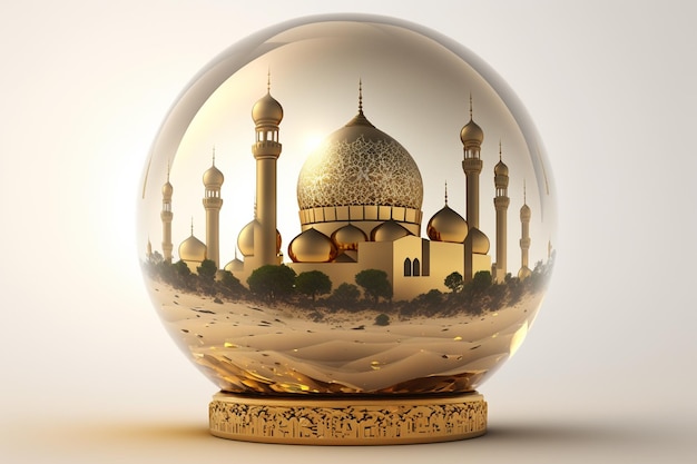 Moschea dorata di Ramadan Kareem all'interno della sfera di vetro