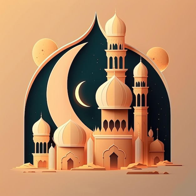 Moschea e luna dell'illustrazione di Ramadan