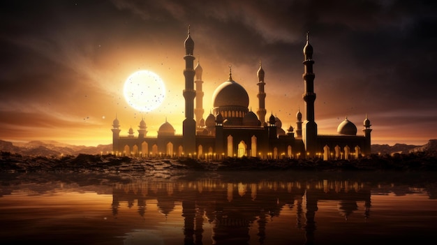 Moschea Eid alAdha al chiaro di luna nel deserto