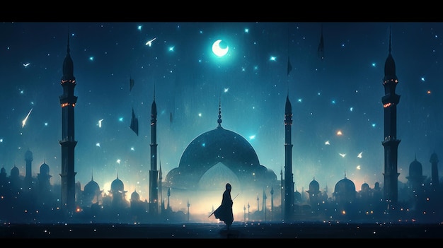 Moschea Eid alAdha al chiaro di luna nel deserto