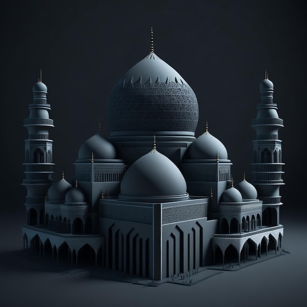 moschea full 3d con sfondo nero ai generazione