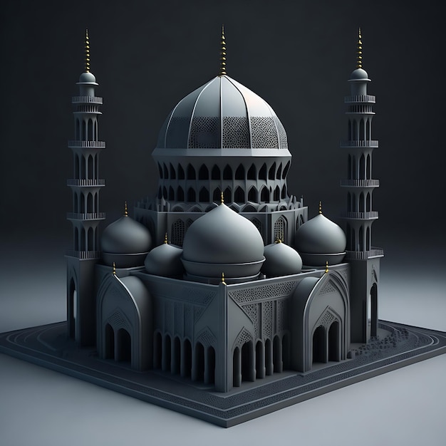 moschea full 3d con sfondo nero ai generazione