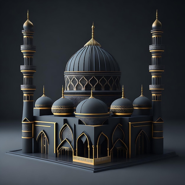 moschea full 3d con sfondo nero ai generazione