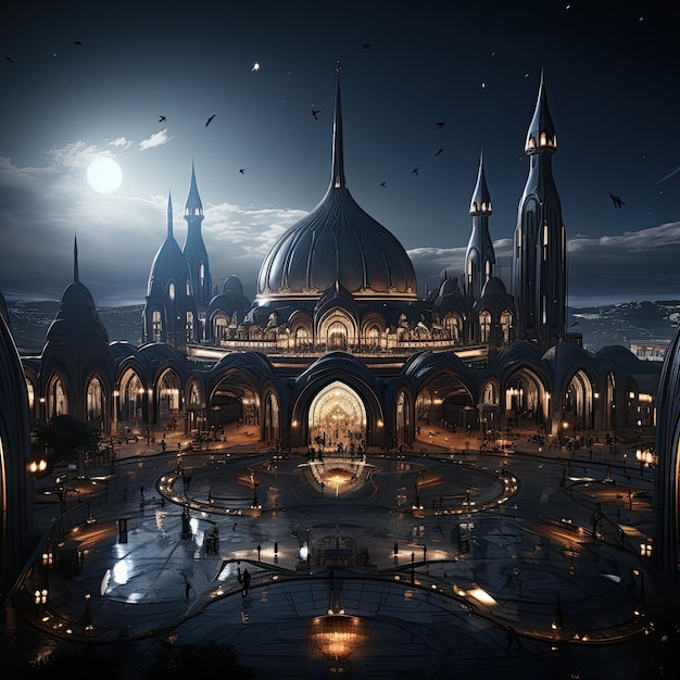 moschea futuristica di notte