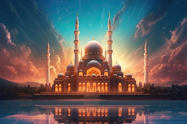 Moschea illuminata di Ramadan Kareem