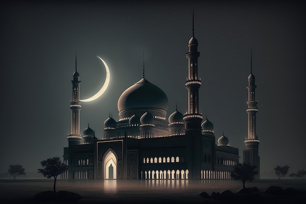 moschea in una notte di luna