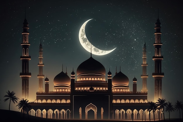 moschea in una notte di luna