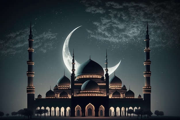 moschea in una notte di luna