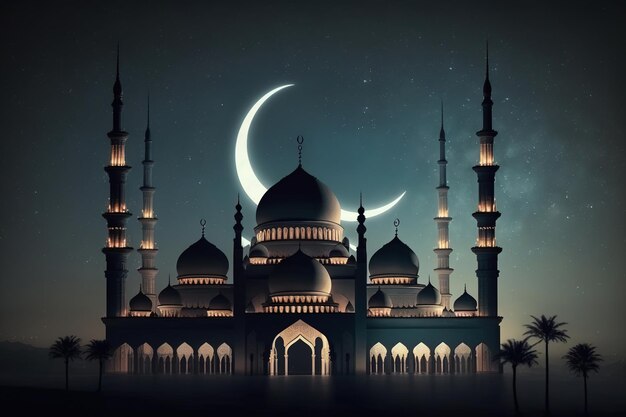 moschea in una notte di luna