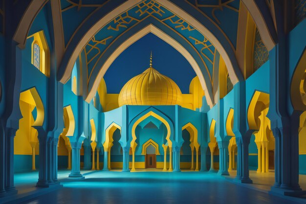 moschea islamica in colore blu e giallo ai generato