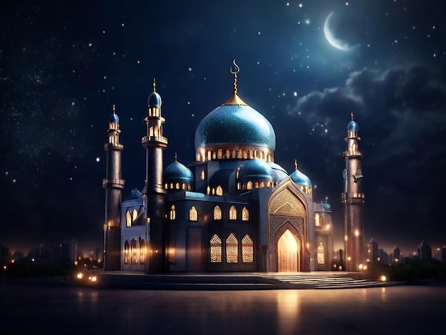 moschea islamica ramadan kareem e eid mubarak saluti generativo ai