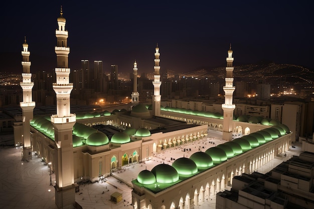 Moschea musulmana islamica Makkah Madina Night Scene