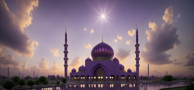 Moschea per il Ramadan Kareem Eid Saluti per il festival musulmano Cultura islamica Ramzaan Generative AI