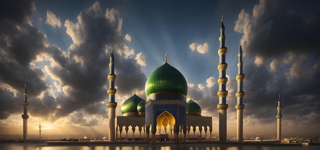 Moschea per il Ramadan Kareem Eid Saluti per il festival musulmano Cultura islamica Ramzaan Generative AI