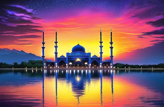 Moschea per Ramadan Kareem Eid Saluti per la festa musulmana del digiuno IA generativa