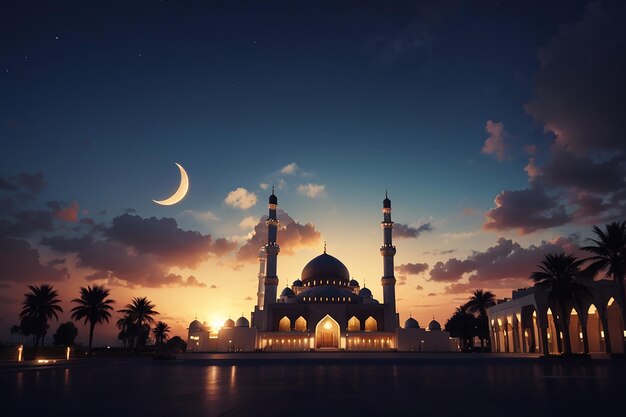 Moschea tramonto cielo luna notte santa notte islamica