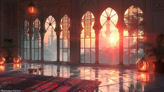 Moschee islamiche sfondo a disegno ornamentale ideale per la creazione di biglietti di auguri Ramadan Kareem 3D