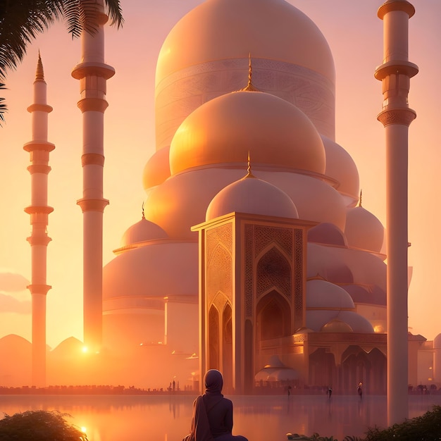 mosque_the_tranquil_backdrop_of_a_picturesque_sunset_a_0 ai generato