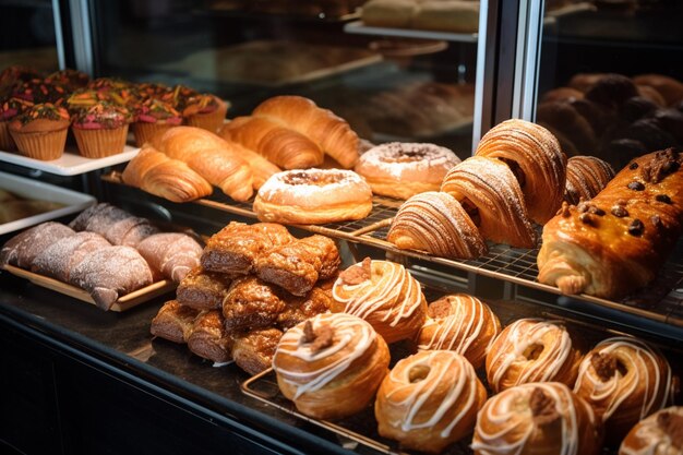 Mostra Arafed di pasticcini e pasticcini in una panetteria generativa ai