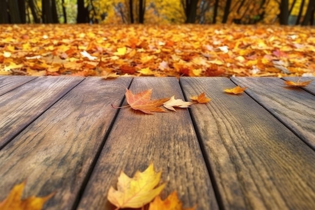 Mostra il legno su sfondo autunnale ai generativo