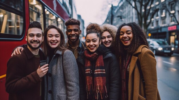 Mostra un gruppo eterogeneo di amici universitari riuniti in una stazione degli autobus Gli amici dovrebbero cercare di essere coinvoltixAxA