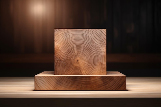 Mostrare l'eleganza svelando il podio vuoto del cubo di legno per presentazioni di prodotti accattivanti
