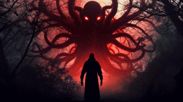 mostro gigante con tentacoli spettrale horror di halloween