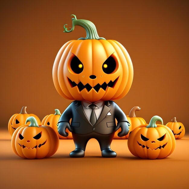 Mostro sveglio della zucca 3d in vestito convenzionale su Halloween