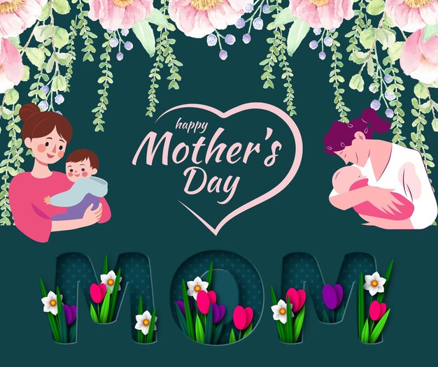 Motheraposs Day Facebook Post Felice mamma Lettere di fiori primaverili 1