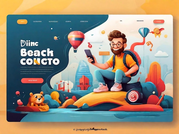 Motion design studio processo di lavoro creazione e caricamento di video online Moderno modello di sito banner luminoso con posto per il tuo testo