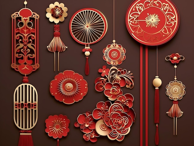 motivi tradizionali cinesi fiori lanterne nuvole elementi e ornamenti collezione di gioielli decorativi vettoriali in stile cinese e giapponese