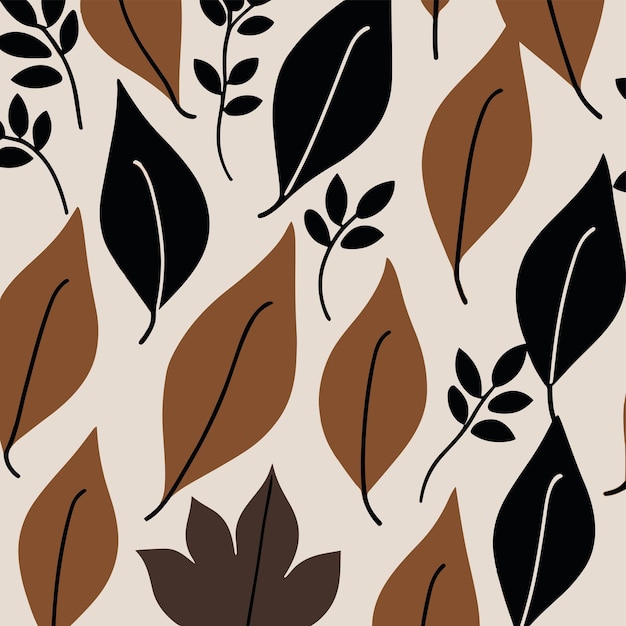 motivo a foglie senza giunture vettoriale minimalista con colori marrone e nero in stile disegno astratto 1
