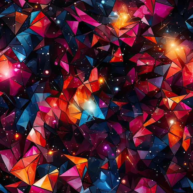 Motivo a triangolo colorato su uno sfondo scuro con grappoli radianti piastrellati