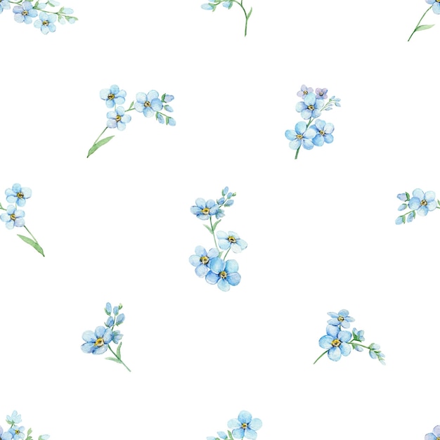 Motivo acquerello senza giunture di forgetmenots blu Illustrazione dipinta a mano con fiori estivi