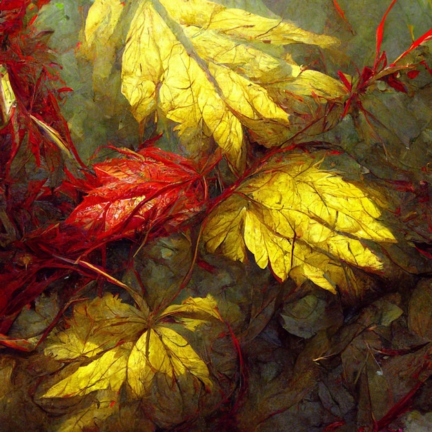 Motivo autunnale con foglie colorate rosse e gialle