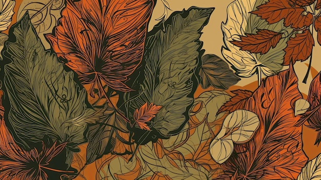 Motivo botanico senza cuciture con illustrazione foglia vintage per il design tessile AI generativa