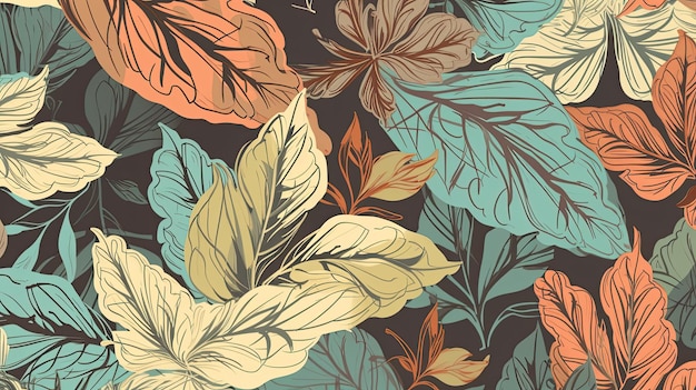 Motivo botanico senza cuciture con illustrazione foglia vintage per il design tessile AI generativa