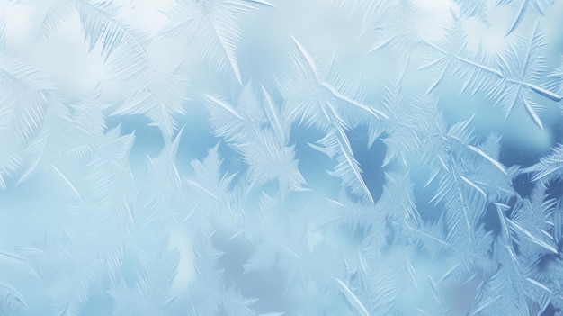 Motivo della neve sul vetro Motivi del gelo invernale sul vetro Cristalli di ghiaccio o sfondo freddo invernale AI