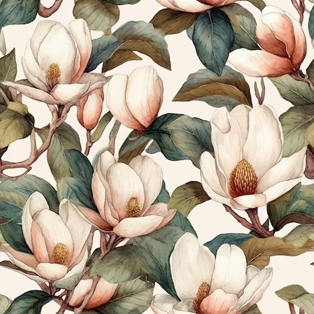 motivo floreale acquerello con fiori di magnolia