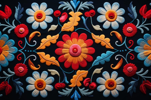 Motivo floreale colorato ricamo messicano Sfondo floreale vintage Ai generato