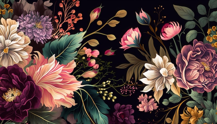 Foto motivo floreale con fiori delicati e fioriture audaci. ia generativa.