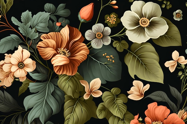Motivo floreale con fiori e piante decorative AI