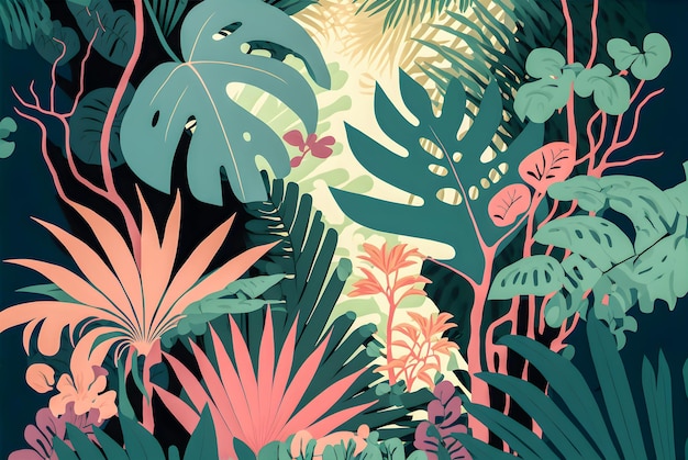Motivo floreale della giungla alle hawaii, illustrazione di colori pastello