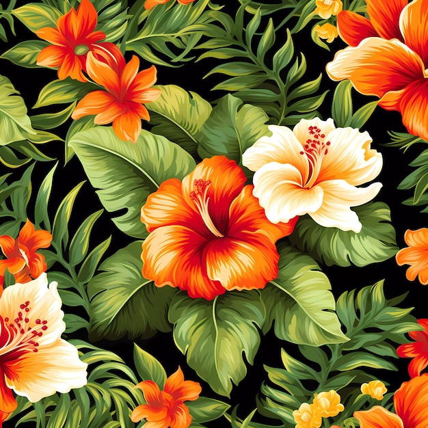 Motivo floreale hawaiano colorati fiori Hawaii design AI Generato