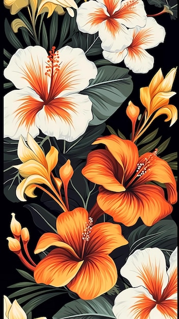 Motivo floreale hawaiano colorati fiori Hawaii design AI Generato