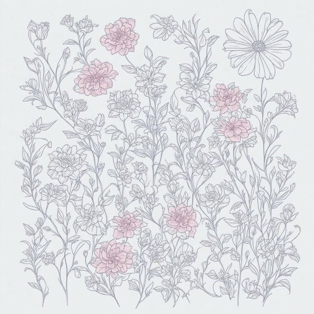 Motivo floreale in tessuto senza cuciture in tono scuro Tessuto astratto linea tessile fiore grafico antico