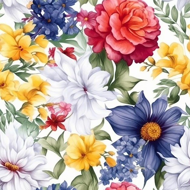 motivo floreale senza cuciture con fiori colorati su sfondo bianco