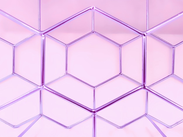 Motivo geometrico di esagoni in metallo viola in rosa. Concetto, astrazione